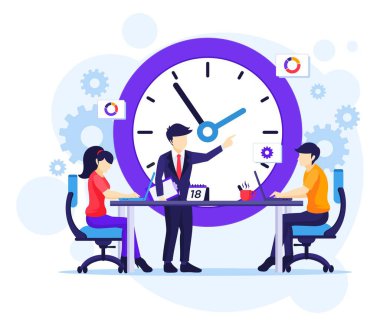 Zaman yönetimi kavramı, iş takvimi düz vektör illüstrasyonunu planlayan insanlar