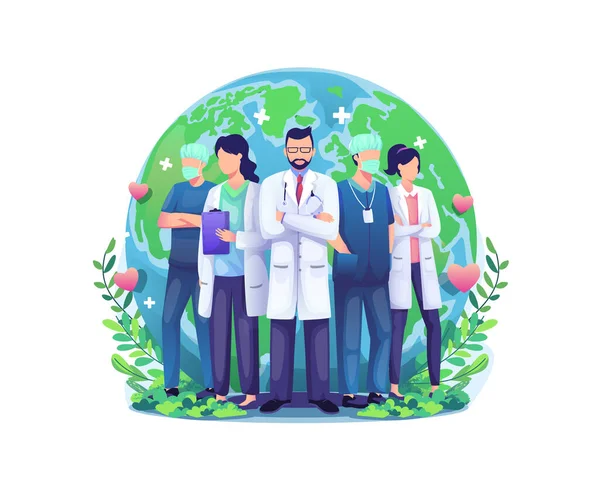 Concepto Ilustración Del Día Mundial Salud Con Grupo Médicos Enfermeras — Vector de stock