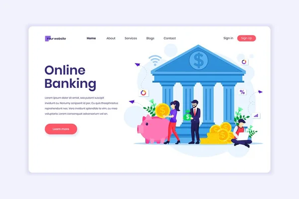 Landing Page Design Concept Online Banking Online Οικονομικές Επενδύσεις Επίπεδη — Διανυσματικό Αρχείο