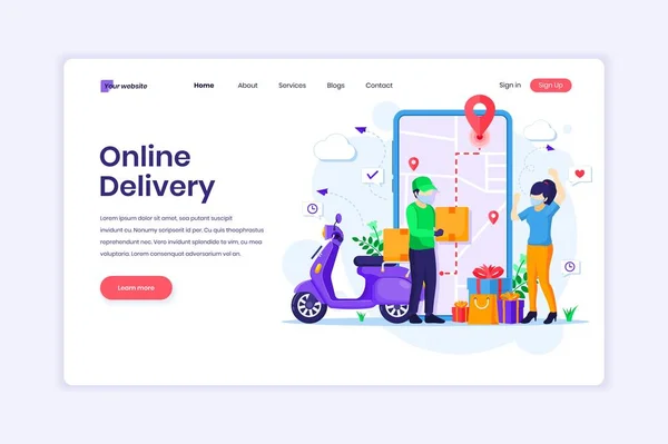 Landing Page Design Concept Van Online Delivery Service Met Een — Stockvector