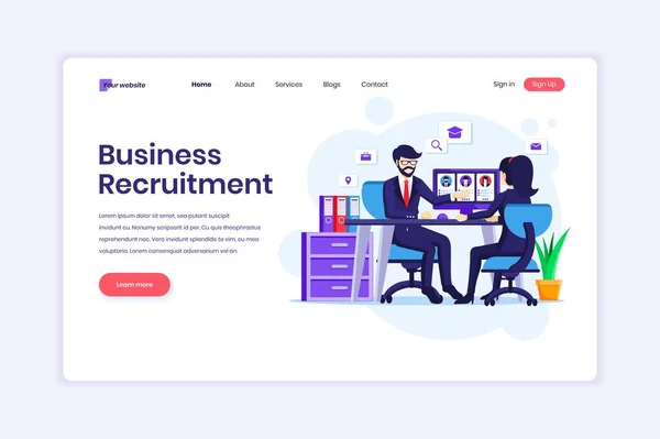 Landing Page Design Concept Business Recruitment Concept Una Mujer Sentada — Archivo Imágenes Vectoriales