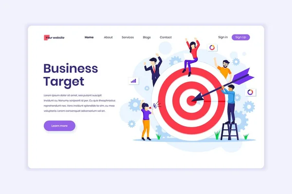 Concepto Diseño Landing Page Business Target Gente Pone Dardos Tablero — Archivo Imágenes Vectoriales