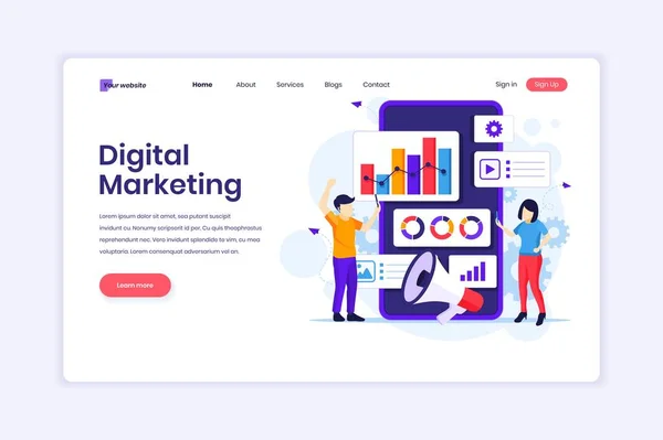 Landing Page Design Concept Van Digital Marketing Mensen Met Grafische — Stockvector