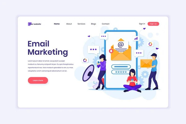 Landing Page Design Concept Van Mail Marketing Diensten Advertentiecampagne Digitale — Stockvector