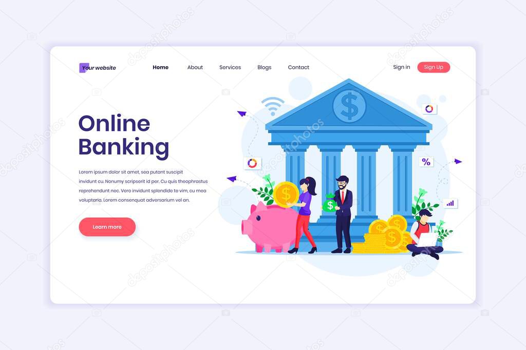Landing page design concept of Online banking, Online financial investment. Flat vector illustration