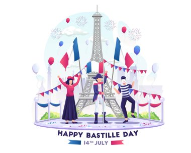 Happy People Celebrate Bastille Day on 14th July. National Day of France. vector illustration clipart