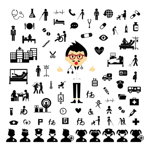 Doctor and hospital icons set — Stock Vector