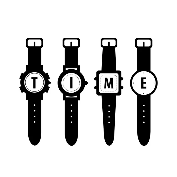Cuatro relojes ortografía TIEMPO — Archivo Imágenes Vectoriales