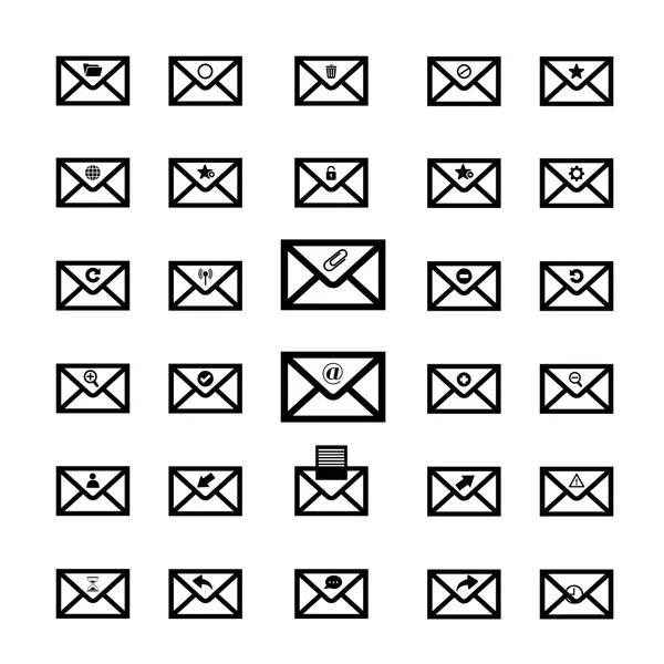 Ensemble d'icônes email noires — Image vectorielle
