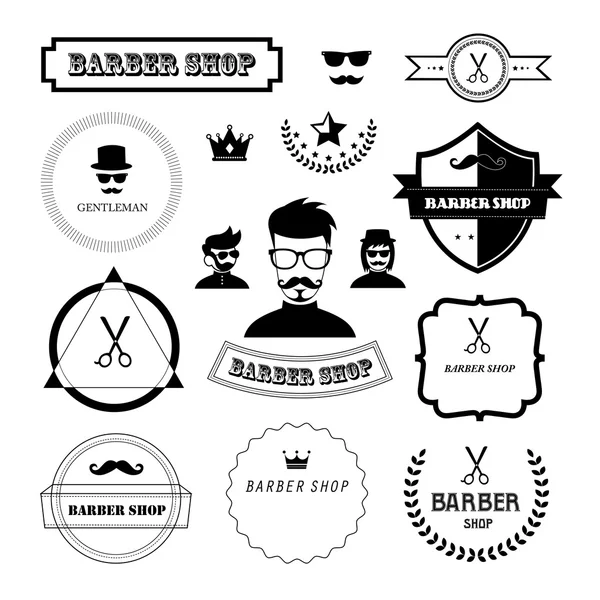 Ensemble d'insignes et d'étiquettes de coiffeur rétro — Image vectorielle