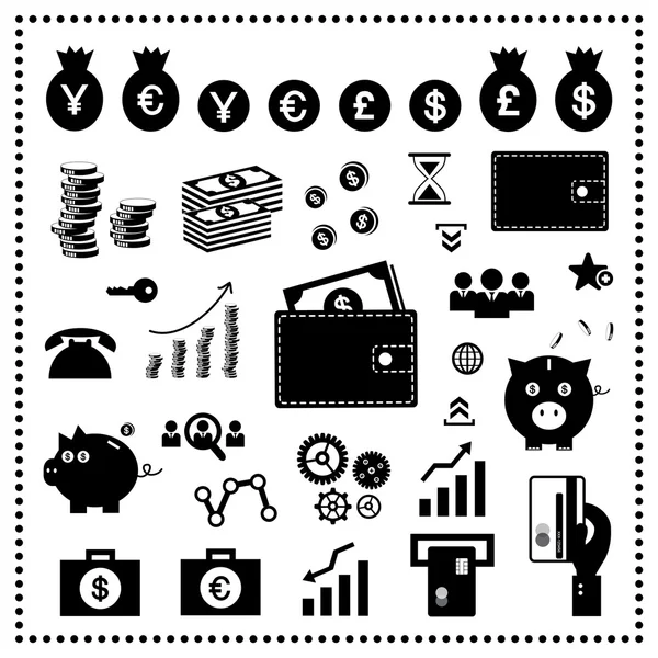 Ensemble d'icônes monétaires et financières — Image vectorielle