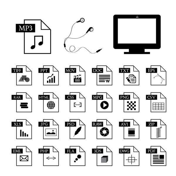 Počítač a ikony typu souboru — Stockový vektor