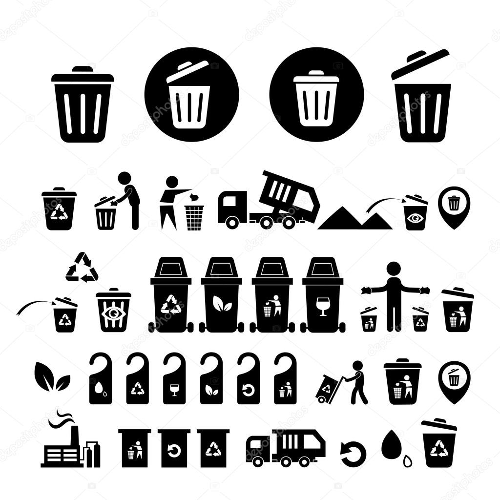 recycling bin icons set 