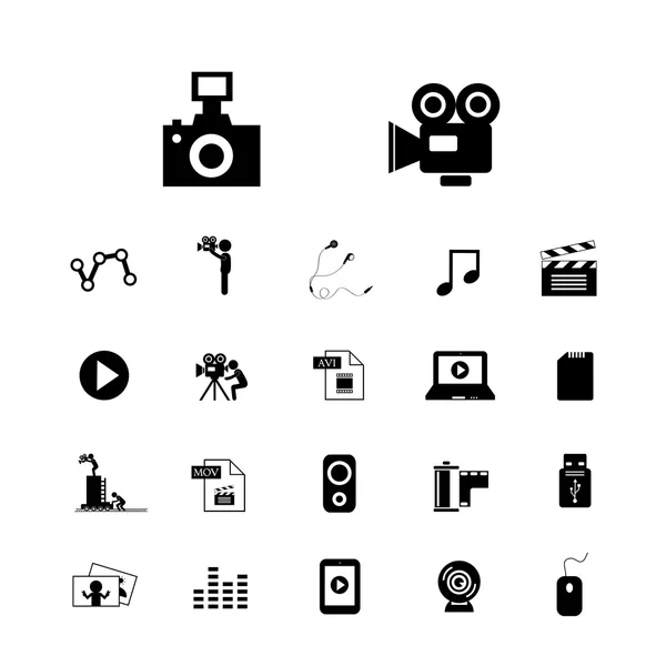 Ensemble d'icônes cinéma et médias — Image vectorielle