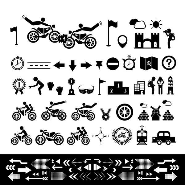 Мотоцикл, набор символов велосипеда — стоковый вектор