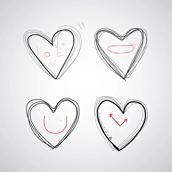 Conjunto de ícones corações desenhados —  Vetores de Stock