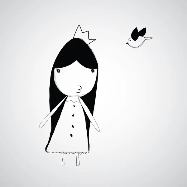 Dessin animé fille mignonne avec oiseau — Image vectorielle