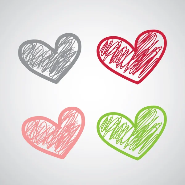 Color dibujado corazones conjunto — Vector de stock