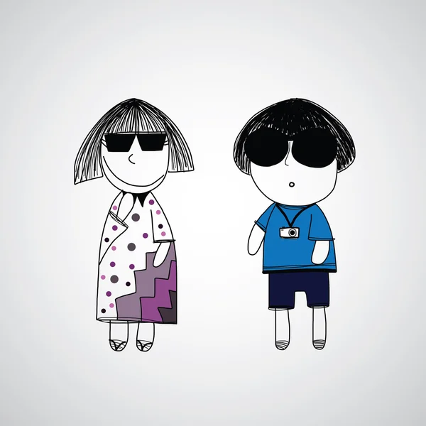 Dibujos animados hipster chico y chica — Vector de stock