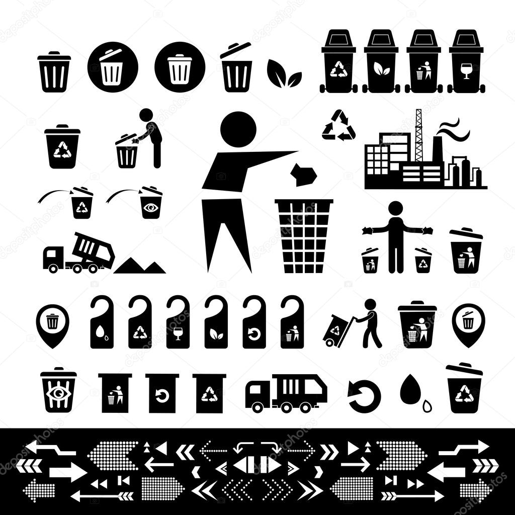 Recycling bin icon set