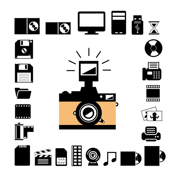 Camera and storage icons set — Stockvector