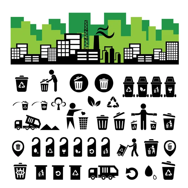 Conjunto de ícones de lixeiras de reciclagem — Vetor de Stock