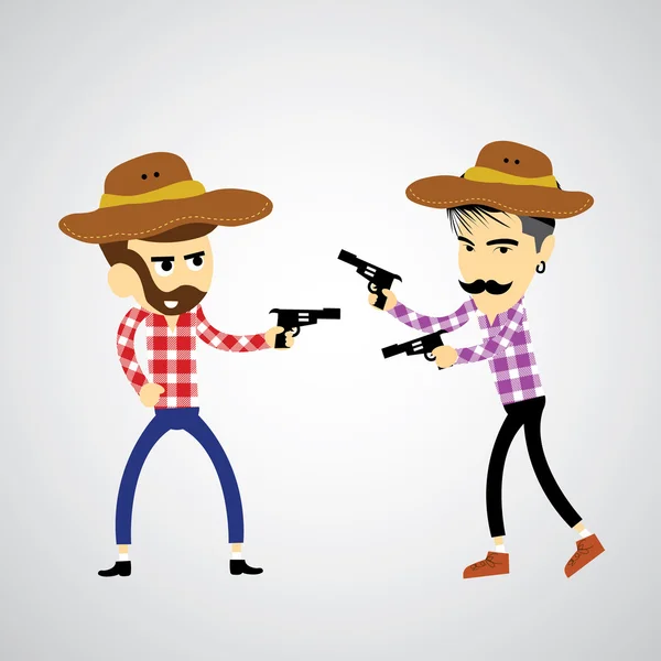 Cowboys lutando desenhos animados — Vetor de Stock