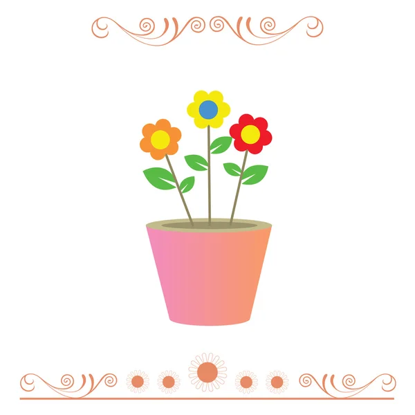 Flowerpot in vintage frame design — Stockvector
