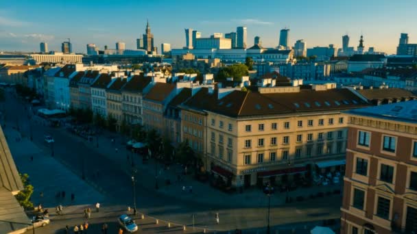 Timelapse město budov ve Varšavě při západu slunce — Stock video