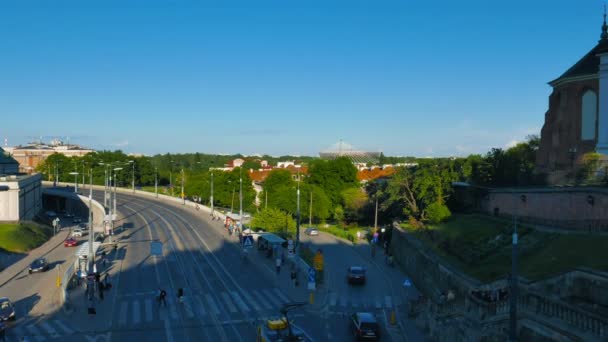 Pohled na ulice ve městě Varšava — Stock video