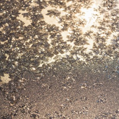 Kar taneleri ve buz dondurulmuş penceresinde