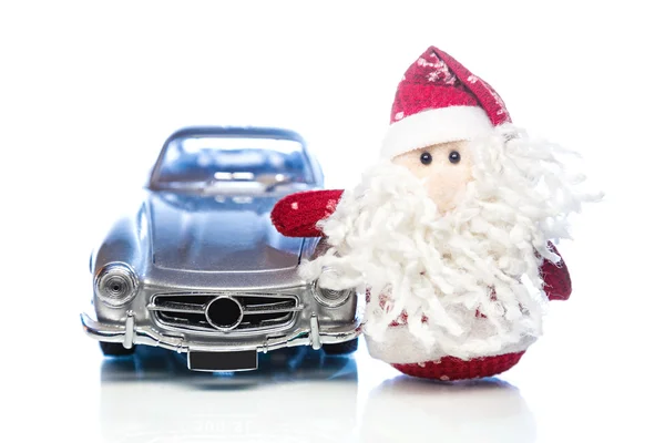 Santa Claus or Father Frost with old retro car — Stock Photo, Image