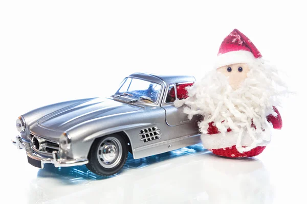 Santa Claus or Father Frost with old retro car — Stock Photo, Image