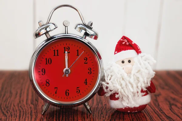 Santa Claus or Father Frost and retro alarm clock — Stock Photo, Image