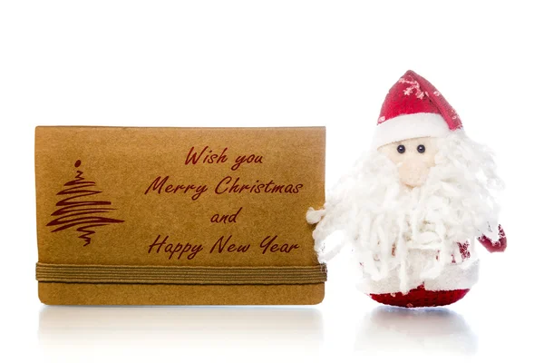 Santa Claus with Christmas greeting card from craft paper — Stock Photo, Image