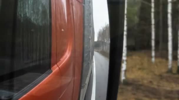 View from rear-view mirror of truck or lorry — Stock Video