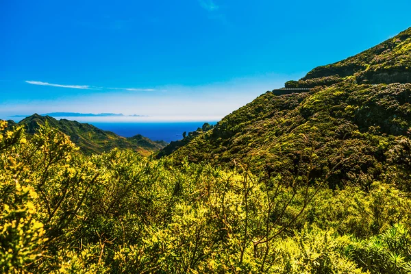 Montañas verdes y cielo con océano — Foto de Stock