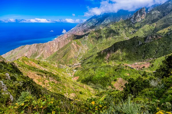 Montanhas verdes ou rochas perto do oceano — Fotografia de Stock