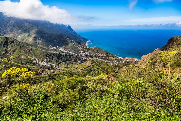 Piccola città o villaggio nella valle vicino all'oceano — Foto Stock