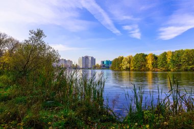 Doğa Göl ve çok renkli Ağaçlar Sonbahar Park ile