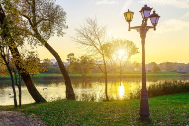 Göl ve lambalar Park Peyzaj