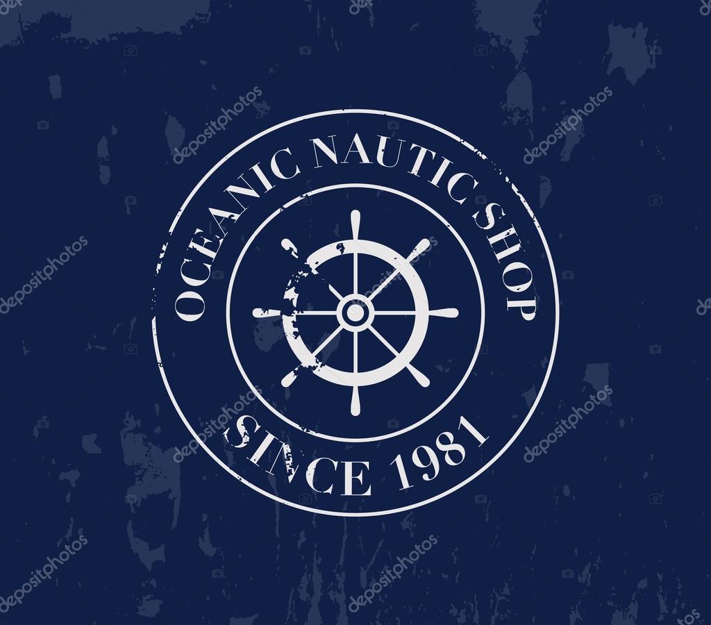 Vector grunge nautical logo template over textured background. Retro vintage design, hipster style. Brand, branding, logotype, company, identity