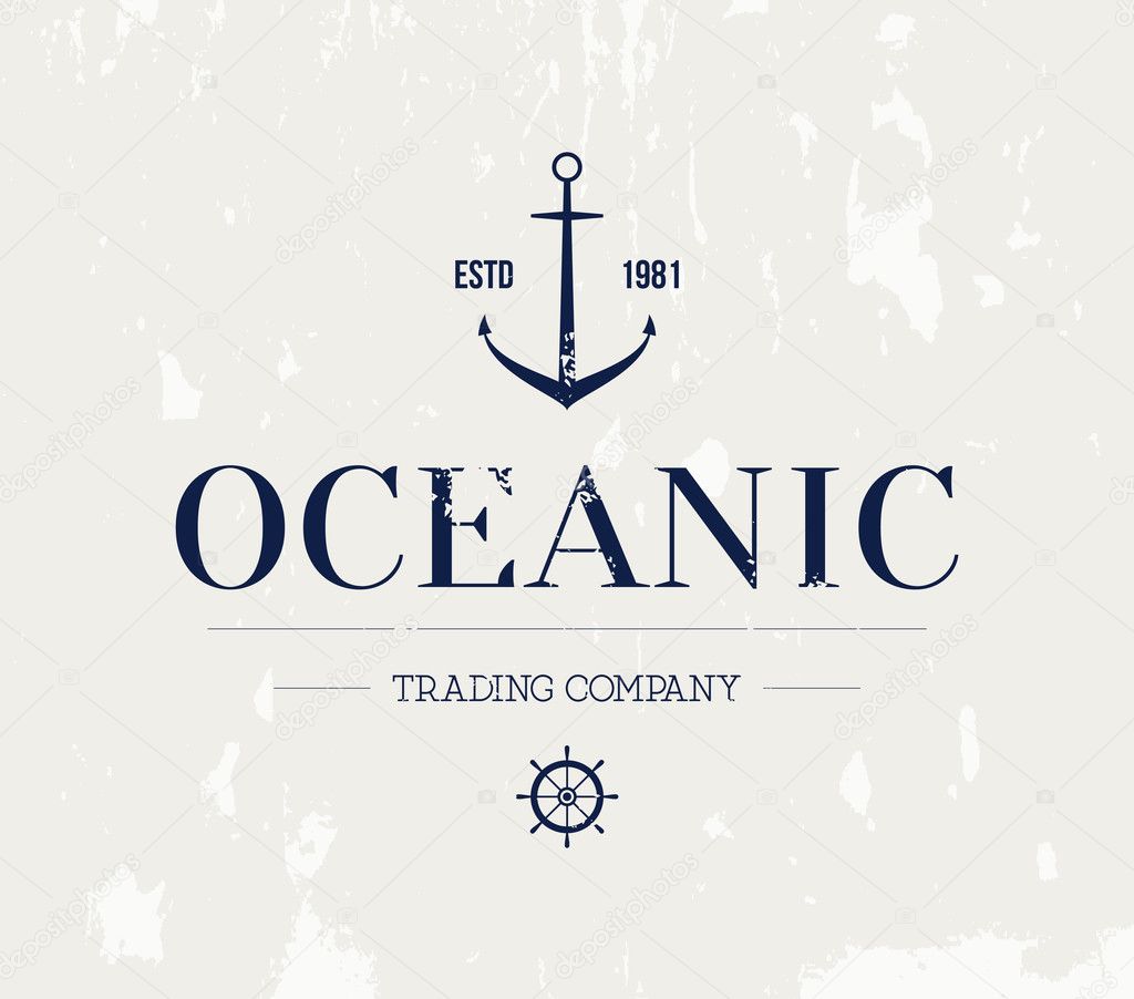 Vector grunge nautical logo template over textured background. Retro vintage design, hipster style. Brand, branding, logotype, company, identity