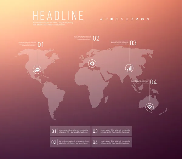 Dünya Haritası Infographic şablonu — Stok Vektör