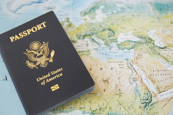 US Passport na mapě světa — Stock fotografie