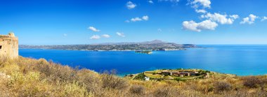 View on sea bay and old venitian fortress in Aptera on Crete island, Grecee clipart