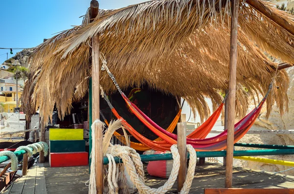 Hamak Matala Beach, Crete Adası palmiye çatılı