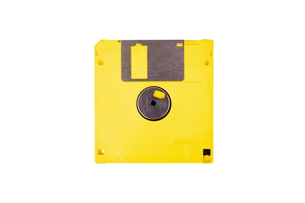 Single Yellow Floppy Drive Old Vintage Diskette Asset Isolated White — Stock Photo, Image