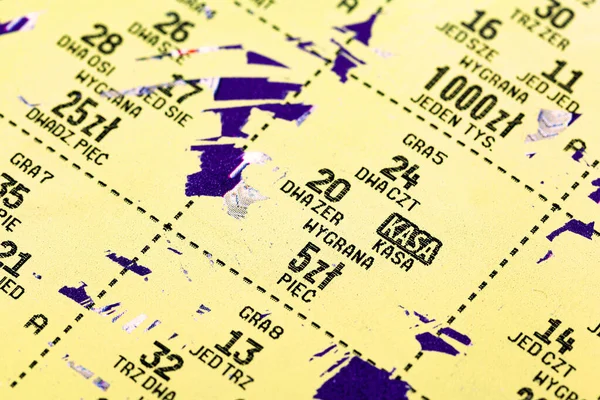 Bilhete Loteria Polonês Simples Raspadinha Raspadinha Close Extremo Macro Números — Fotografia de Stock