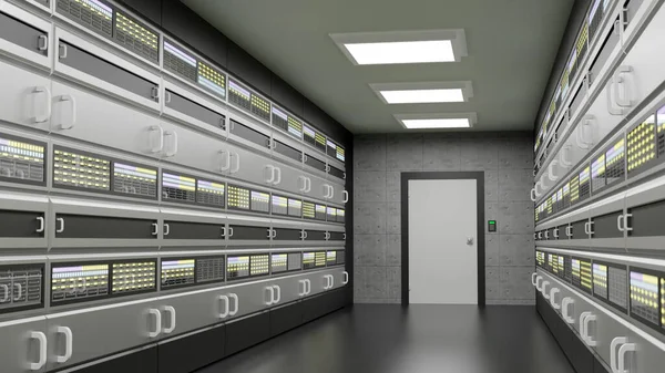 Secure Server Room Data Center Cloud Computing Facility Interior Lots — Stock Photo, Image